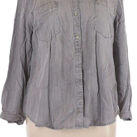 Chico's Gray Stone Wash Shirt Long Tab Sleeve Collared Button Down Tencel Sz 3 - Picture 5 of 9